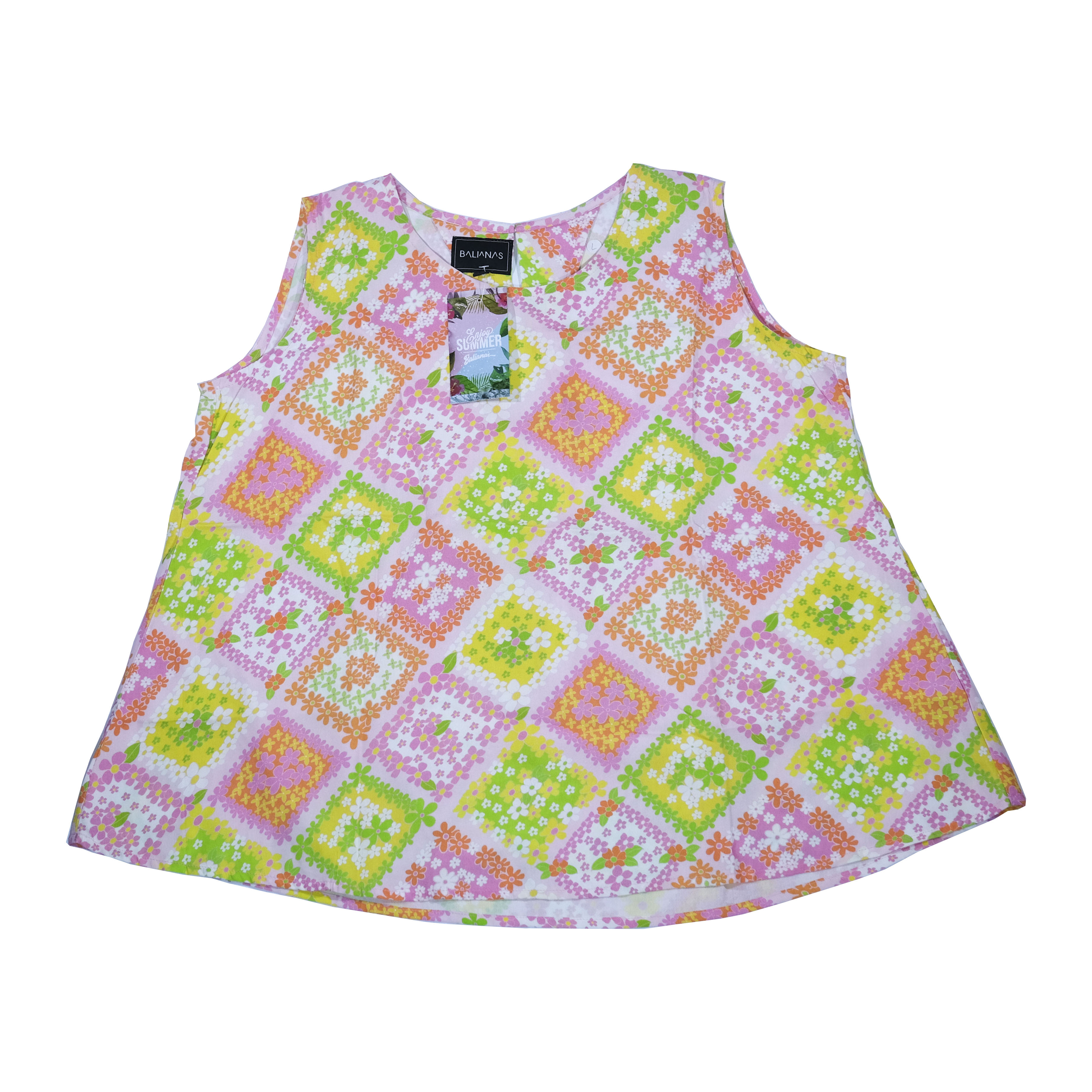 Blouse Rayon Tank Flower Pink